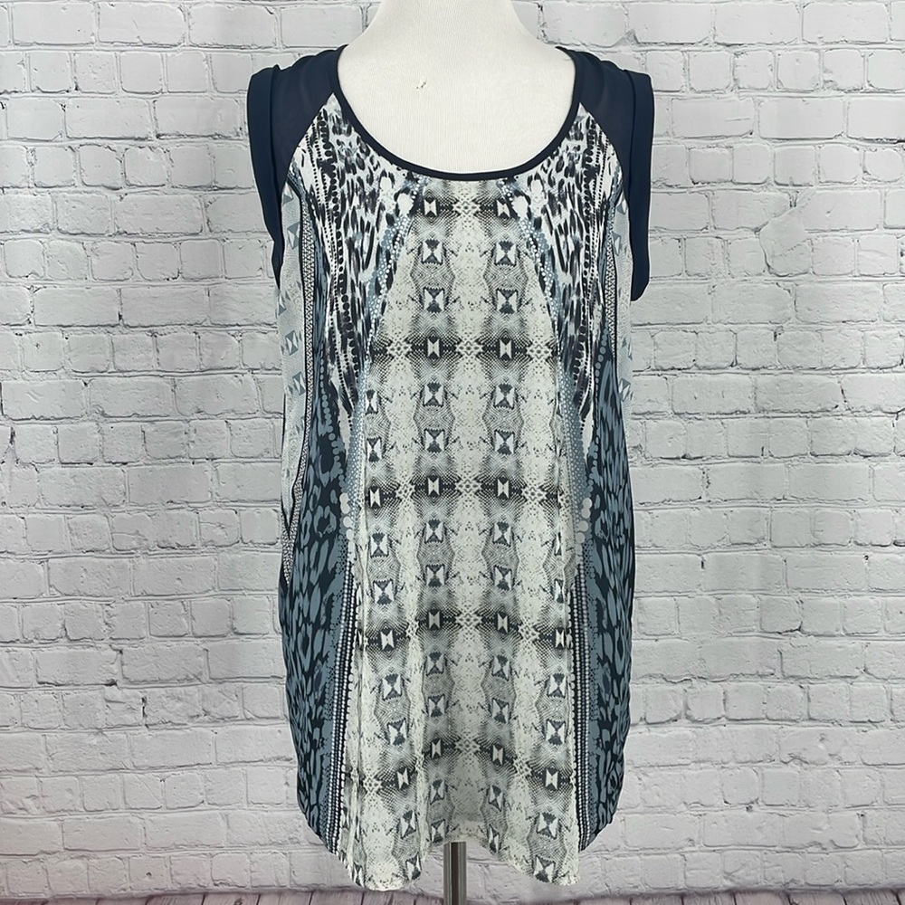 Cabi Style #253 Cheetah Animal Print Blue Slate Sleeveless Top Small